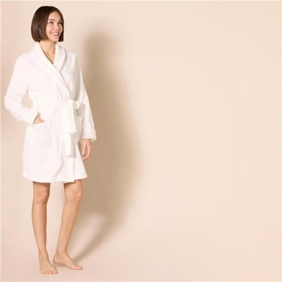 Womens Mid Length Plush Robe Soft Fleece Belted Lounge Sleepwear Plus Size - Picture 2 of 8